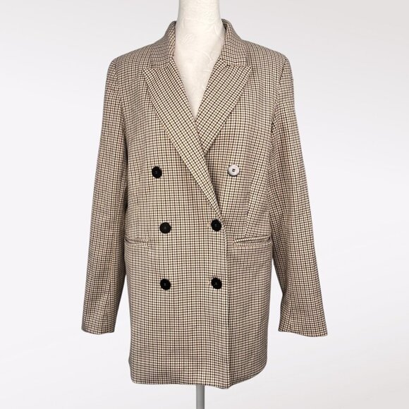 Joie Check Blazer Brown Plaid Double Breasted Jacket Size Small - Picture 1 of 10